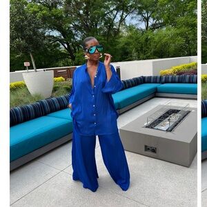 Relaxed Wide-Leg Two-Piece Set in Royal Blue